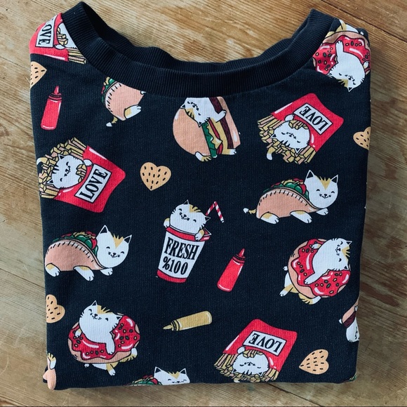 H&M Small Cat Taco Junk Food Sweatshirt Black - Picture 10 of 11